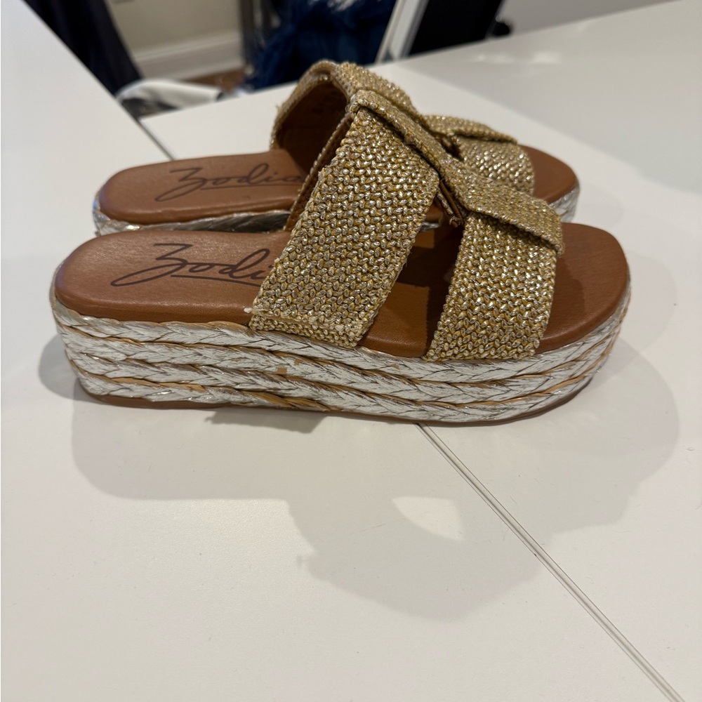 Zodiac Gold Woven Platform Sandals